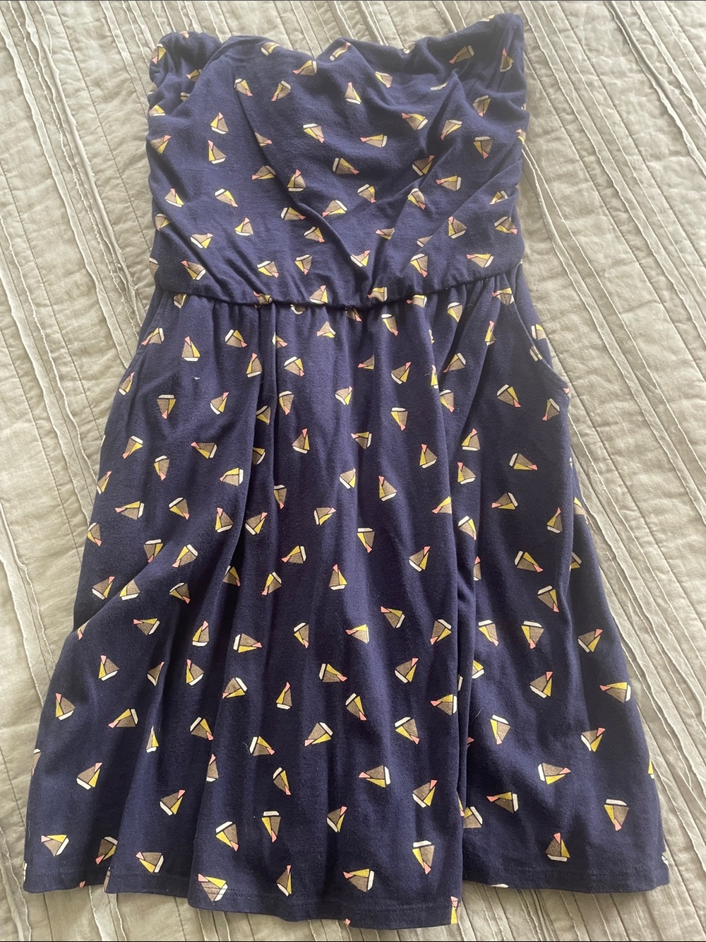 GAP Navy Strapless Dress with Yellow & Pink Sailboat Print